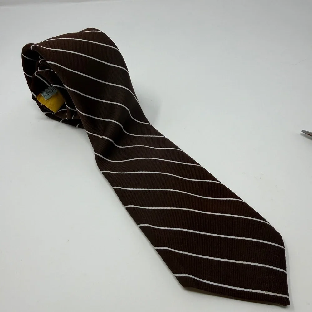 Resisto Mens Vintage Brown White Striped Necktie Classic Business Formal Tie